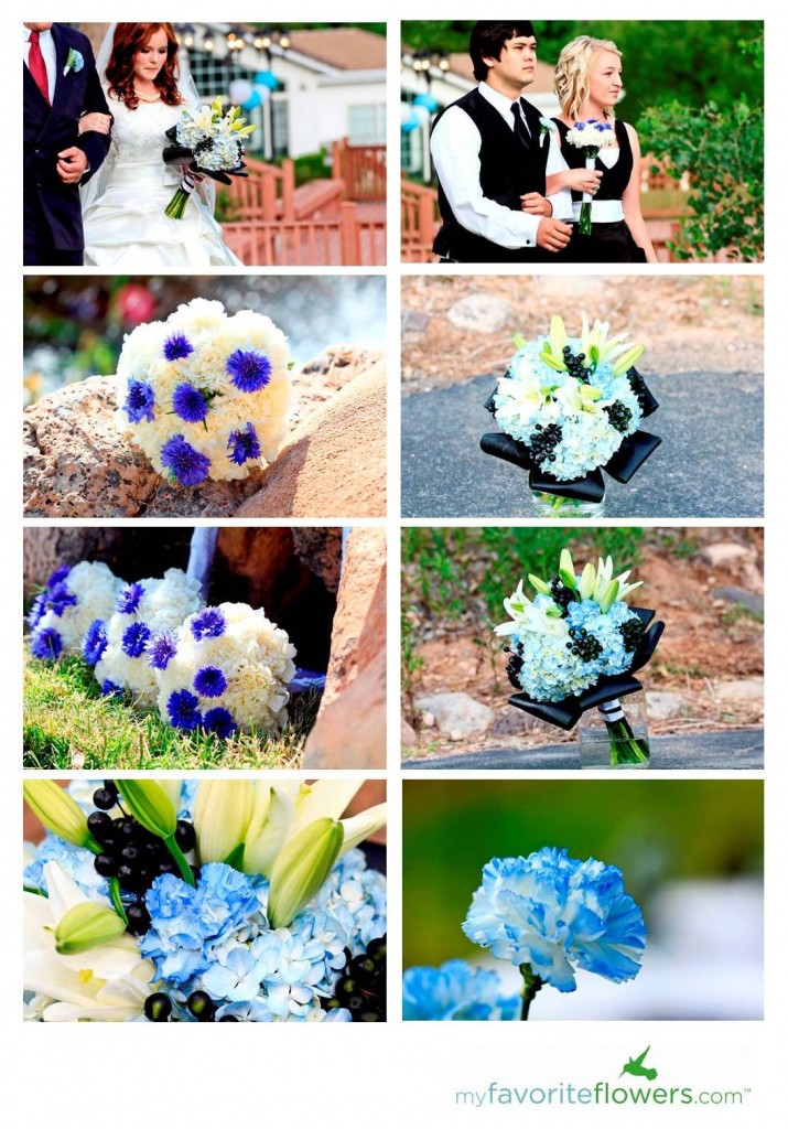 Black, white and blue bridal bouquet