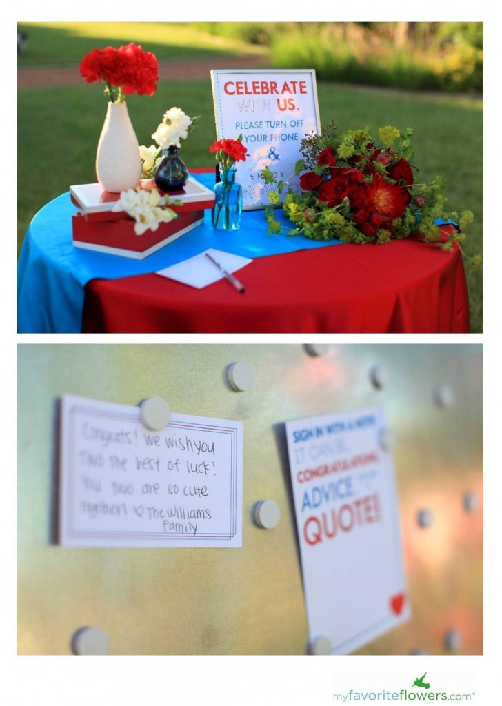 Guest sign-in table setting with "turn off your cell phone"sign