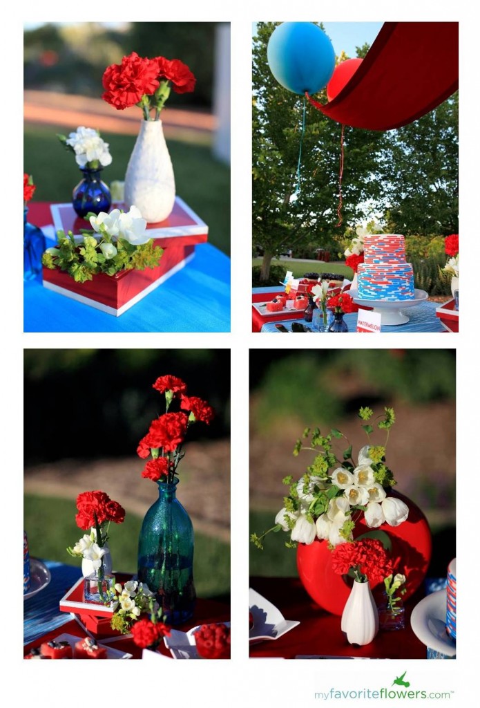 Buffet table ideas with red and blue snow cones