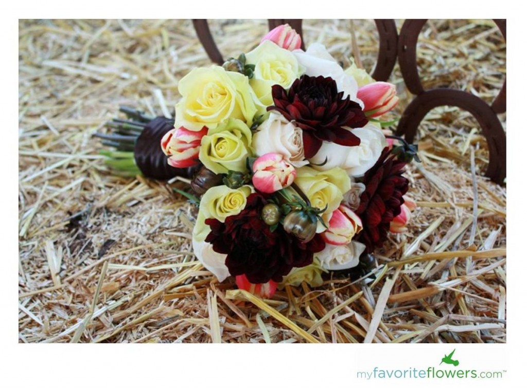 Fall bridal bouquet with Dahlia,Roses and Tulips