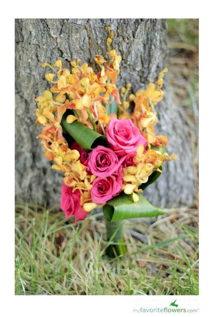 Bridal bouquet with mocara orchids and hot pink roses